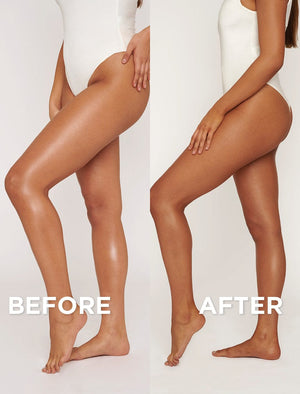 Before and After use of the Pure Self Tan Foaming Water Dark