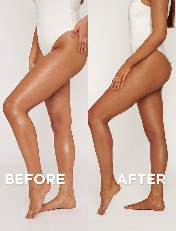Before and After use of the Pure Self Tan Foaming Water Dark