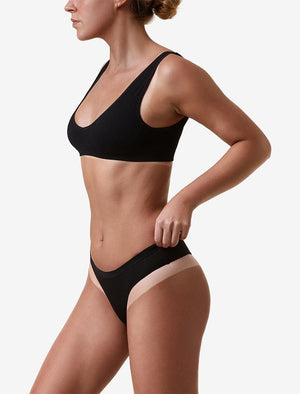 Side image of model showing skin contrast