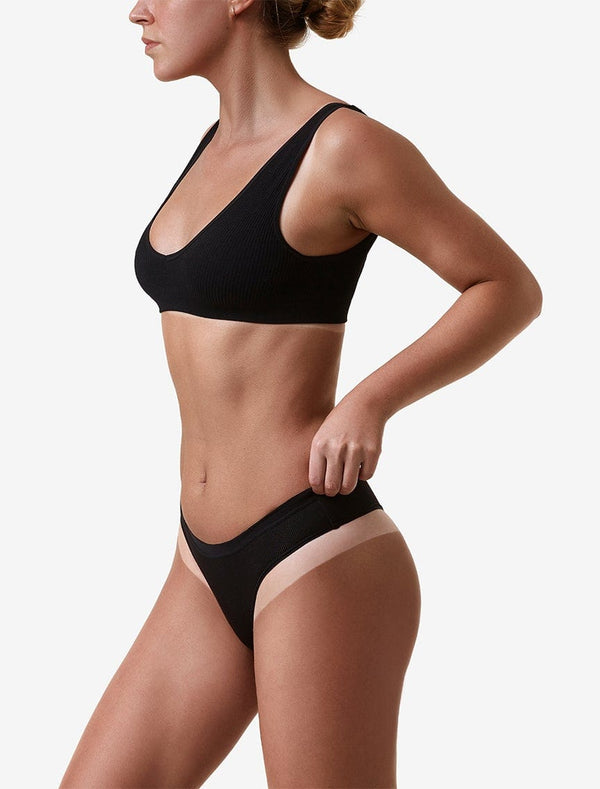 Side image of model showing skin contrast