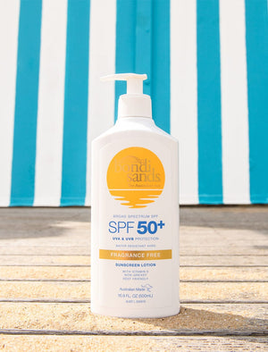 front of the SPF 50+ Fragrance Free Sunscreen Lotion Pump bottle